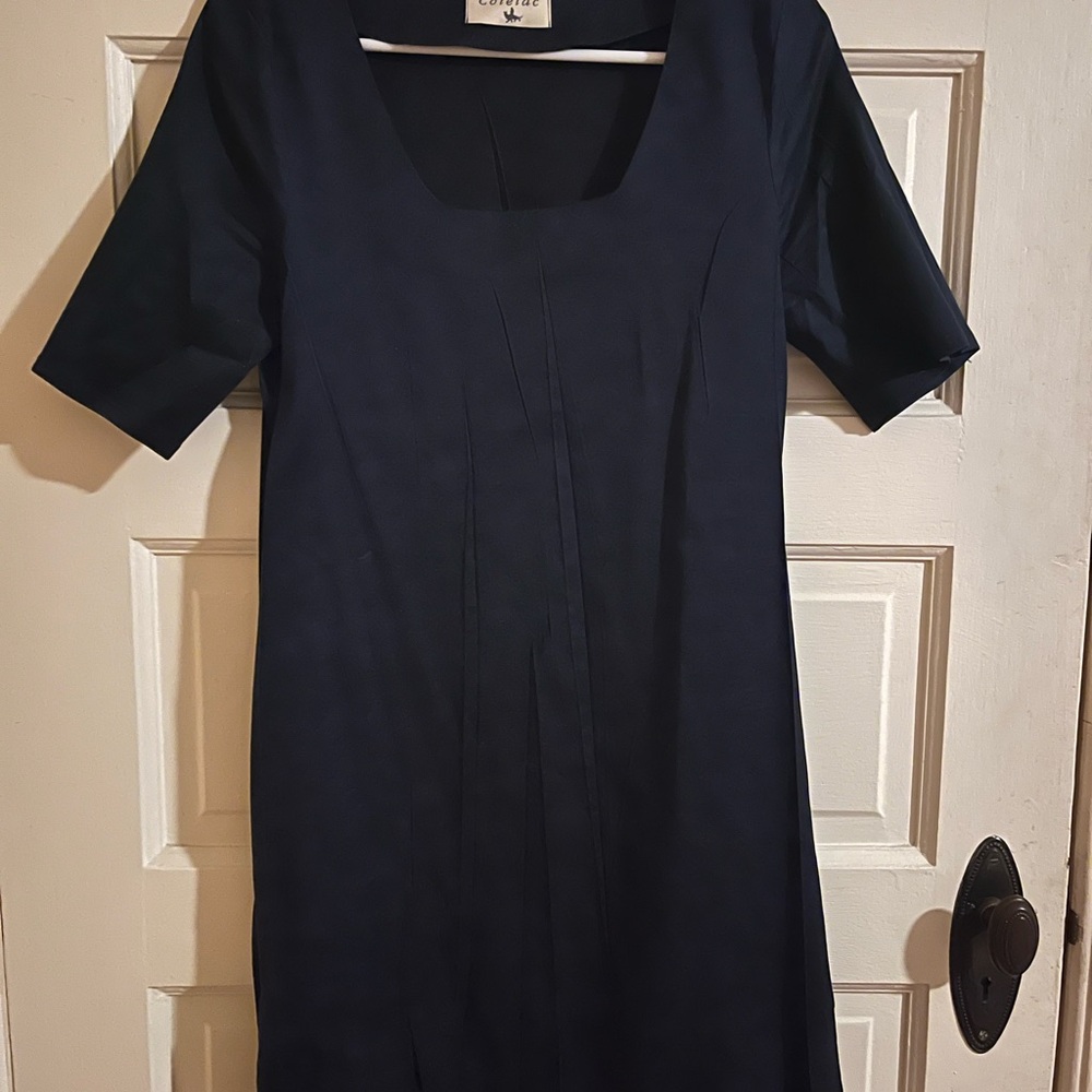 Cotelac Navy Blue Sheath Midi Dress with Square Neck